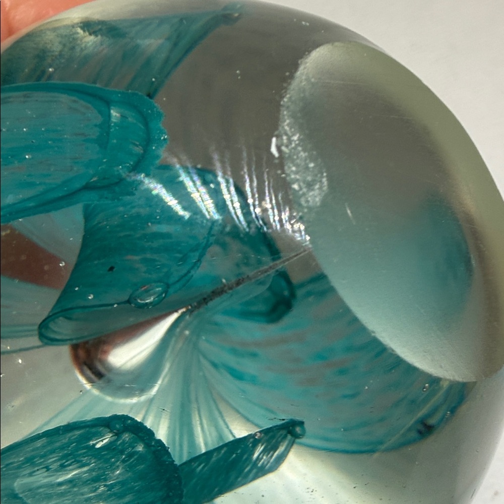 Glass Art Paper Weight Sphere with Teal Floral Design 2 Inches Tall - Picture 9 of 11